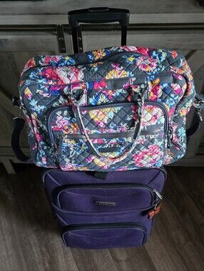 Vera Bradley Blue Quilted Floral Travel Duffel Bag Weekend Carry-On